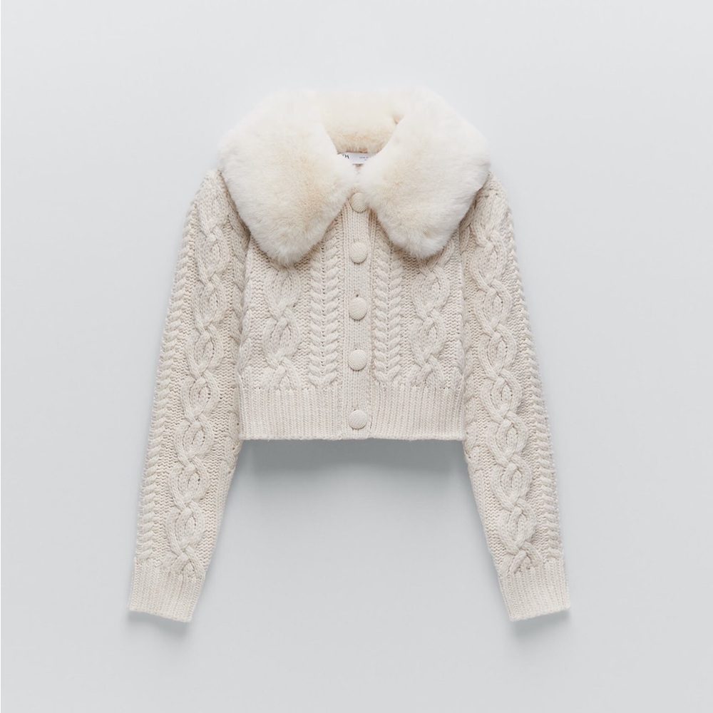 ZARA Faux Fur Knit Cardigan